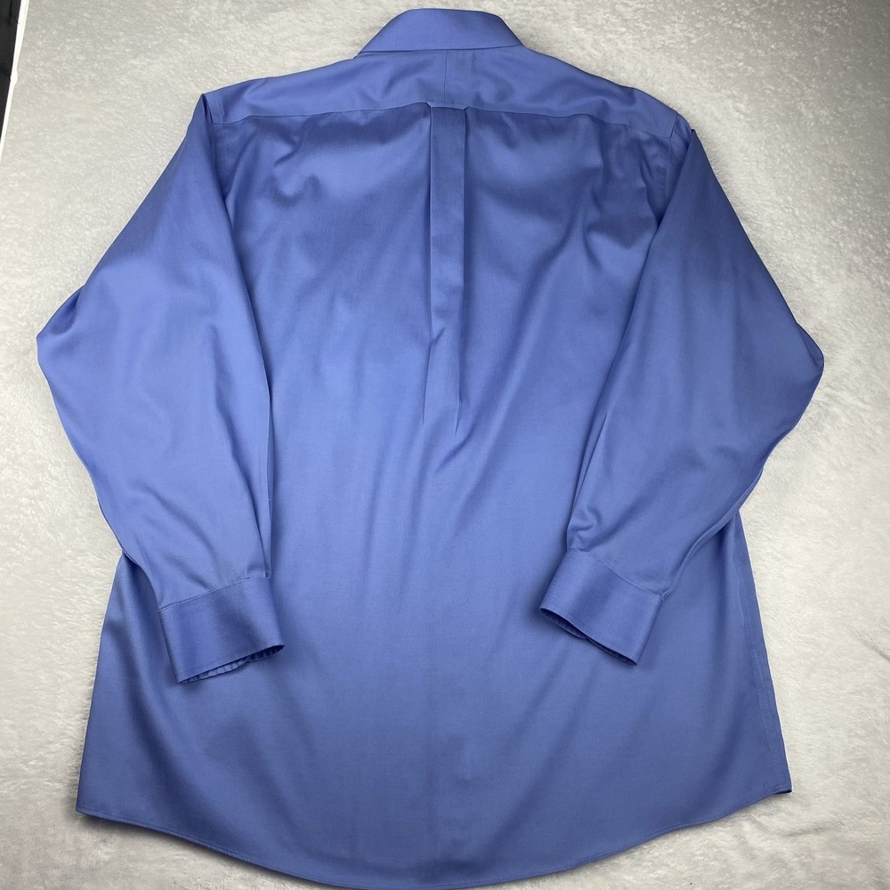 Roundtree & Yorke Gold Label Dress Shirt Mens 16-35 Blue Cotton Dobby No Iron - Picture 9 of 9